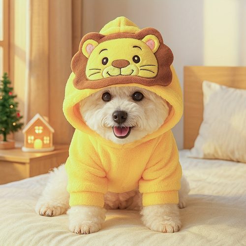 Cat And Dog Universal Pet Clothes, Autumn Winter Thick Warm Cute Yellow Little Lion Shaped Transformation Outfit Hoodie