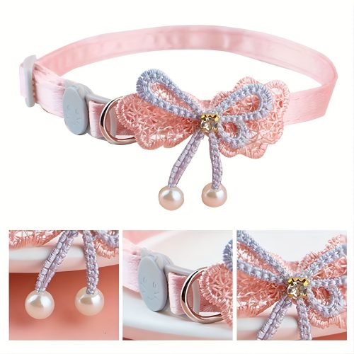 Chic Adjustable Cat Collar with Lace Bow Tie - Soft, Comfortable Polyester for Everyday & Party Wear - For Cats - Stylish Accessory for Feline Friends - Perfect Gift for Cat Lovers