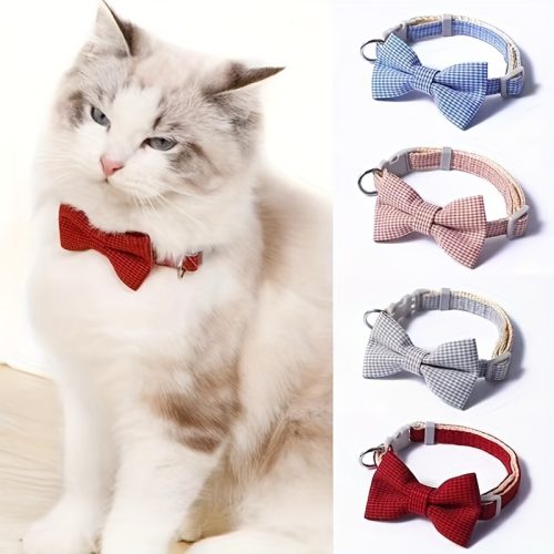 1pc Cute Plaid Cat Collar With Bow Tie, Adjustable Cat Neck Collar - Soft Fabric - For Holiday Dress Up And Everyday Wear - Perfect Gift for Cat Lovers