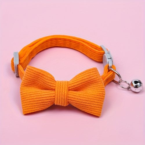 A Removable Bow Tie Corduroy Cat Collar, Suitable for Small Cats, with Adjustable Size