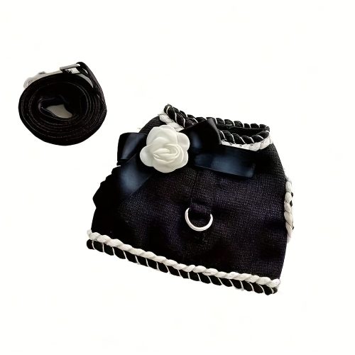 Fashion Camellia Decor Pet Chest Back Leash Cute Wind Small to Medium Cat And Dog Universal Outdoor Walking Leash, Without Battery